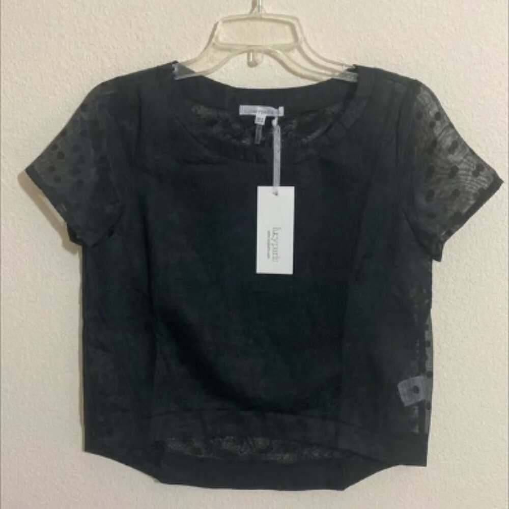 LUCY PARIS Women's Short Sleeve Sheer Lacy Blouse Size S